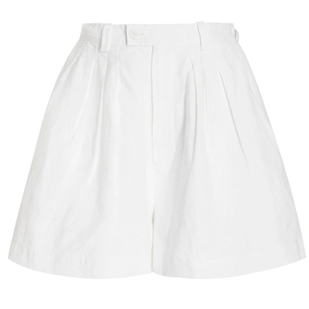 $165 Posse Pierre Pleated Linen High-waisted Shorts Ivory White 0 XS